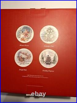 Pottery Barn NOSTALGIC SANTA WINTER FOREST Set of 4 Dinner Plates