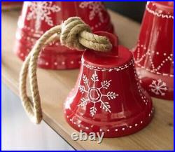 Pottery Barn Nordic Snowflake NIB Red Holiday Bells Set Of 3 Christmas Decor