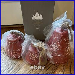 Pottery Barn Nordic Snowflake NIB Red Holiday Bells Set Of 3 Christmas Decor