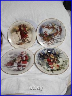 Pottery Barn Nostalgic Santa Christmas Village Dinner Plates Set Of 4 In Box