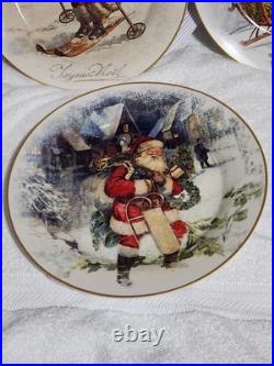 Pottery Barn Nostalgic Santa Christmas Village Dinner Plates Set Of 4 In Box
