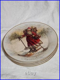 Pottery Barn Nostalgic Santa Christmas Village Dinner Plates Set Of 4 In Box