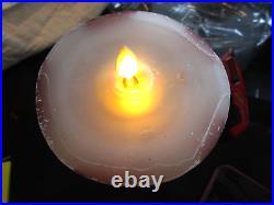 Pottery Barn Premium Flickering Flameless Wax Pillar Candle Candy Striped 4 X 8