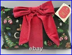 Pottery Barn Rifle Paper Nutcracker Velvet Embroidered Present Lumbar Pillow NEW