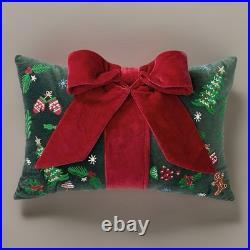Pottery Barn Rifle Paper Nutcracker Velvet Embroidered Present Lumbar Pillow NEW