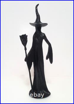 Pottery Barn S/2 Sculpted Bronze Witch Figurines NEW 16 & 10.5 Halloween