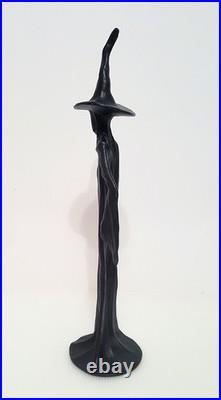 Pottery Barn S/2 Sculpted Bronze Witch Figurines NEW 16 & 10.5 Halloween