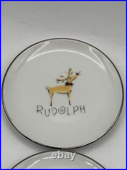 Pottery Barn Santa's Reindeer 4 Snack Plates Coasters Set If 9