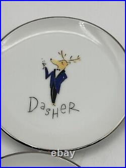 Pottery Barn Santa's Reindeer 4 Snack Plates Coasters Set If 9