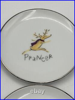 Pottery Barn Santa's Reindeer 4 Snack Plates Coasters Set If 9