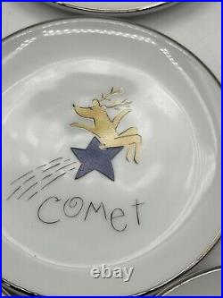 Pottery Barn Santa's Reindeer 4 Snack Plates Coasters Set If 9