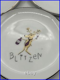 Pottery Barn Santa's Reindeer 4 Snack Plates Coasters Set If 9