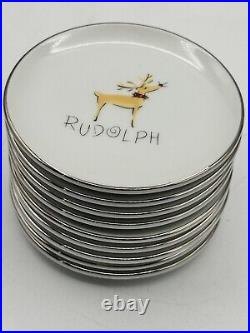 Pottery Barn Santa's Reindeer 4 Snack Plates Coasters Set If 9