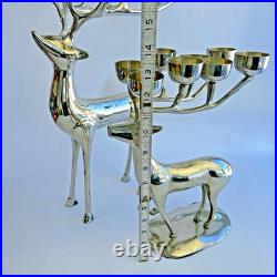 Pottery Barn Silver Plate Reindeer Candelabra Candle Holder Centerpiece Pair
