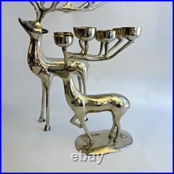 Pottery Barn Silver Plate Reindeer Candelabra Candle Holder Centerpiece Pair