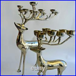 Pottery Barn Silver Plate Reindeer Candelabra Candle Holder Centerpiece Pair
