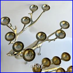 Pottery Barn Silver Plate Reindeer Candelabra Candle Holder Centerpiece Pair
