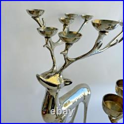 Pottery Barn Silver Plate Reindeer Candelabra Candle Holder Centerpiece Pair