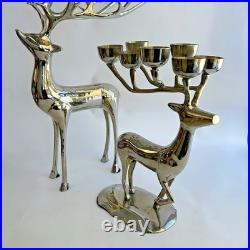 Pottery Barn Silver Plate Reindeer Candelabra Candle Holder Centerpiece Pair