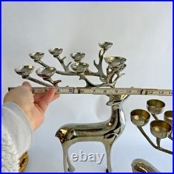 Pottery Barn Silver Plate Reindeer Candelabra Candle Holder Centerpiece Pair