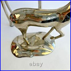 Pottery Barn Silver Plate Reindeer Candelabra Candle Holder Centerpiece Pair