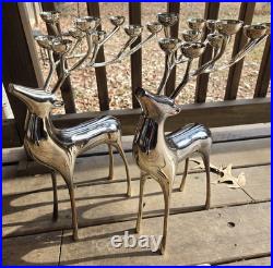 Pottery Barn Silver Plated 10 Pt Reindeer Candelabra Candle Holder 20 Tall Set