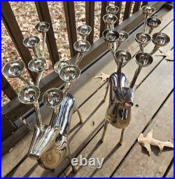 Pottery Barn Silver Plated 10 Pt Reindeer Candelabra Candle Holder 20 Tall Set