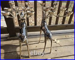 Pottery Barn Silver Plated 10 Pt Reindeer Candelabra Candle Holder 20 Tall Set
