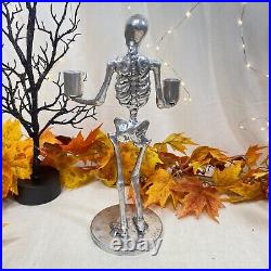 Pottery Barn Skeleton Taper Holder Set of 2 Halloween Candle Holder 13 New
