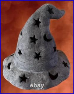 Pottery Barn Terracotta Ceramic Witch Hat Luminary Halloween BLACK Star Cutouts