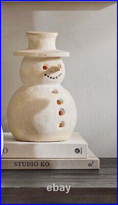 Pottery Barn Terracotta White Snowman Luminary Figurine Small 11.5 New in Box