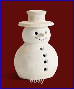 Pottery Barn Terracotta White Snowman Luminary Figurine Small 11.5 New in Box