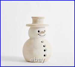 Pottery Barn Terracotta White Snowman Luminary Figurine Small 11.5 New in Box