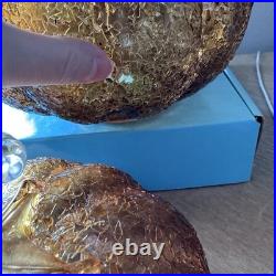 Pottery Barn Textured Glass Amber Pumpkin Cloches Set of Two Decor Discontinued