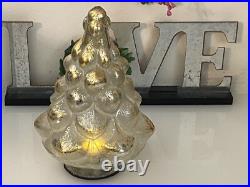 Pottery Barn Vintage Lighted Mercury Glass 7 Christmas Tree Gold Silver Table