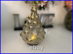 Pottery Barn Vintage Lighted Mercury Glass 7 Christmas Tree Gold Silver Table