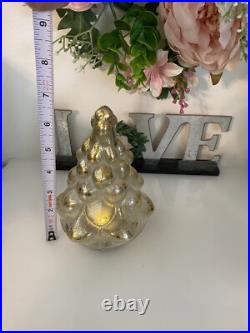 Pottery Barn Vintage Lighted Mercury Glass 7 Christmas Tree Gold Silver Table