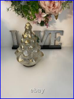 Pottery Barn Vintage Lighted Mercury Glass 7 Christmas Tree Gold Silver Table