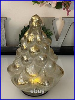 Pottery Barn Vintage Lighted Mercury Glass 7 Christmas Tree Gold Silver Table