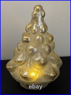 Pottery Barn Vintage Lighted Mercury Glass 7 Christmas Tree Gold Silver Table
