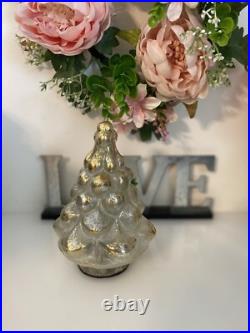 Pottery Barn Vintage Lighted Mercury Glass 7 Christmas Tree Gold Silver Table