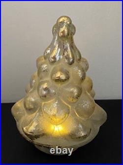 Pottery Barn Vintage Lighted Mercury Glass 7 Christmas Tree Gold Silver Table