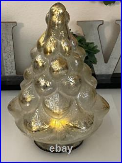 Pottery Barn Vintage Lighted Mercury Glass 7 Christmas Tree Gold Silver Table