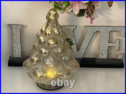 Pottery Barn Vintage Lighted Mercury Glass 7 Christmas Tree Gold Silver Table