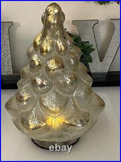 Pottery Barn Vintage Lighted Mercury Glass 7 Christmas Tree Gold Silver Table