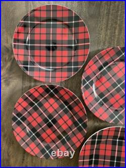 Pottery Barn set of 8 Red Plaid Salad Plates Dessert Plates Luncheon Plates
