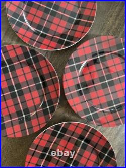 Pottery Barn set of 8 Red Plaid Salad Plates Dessert Plates Luncheon Plates