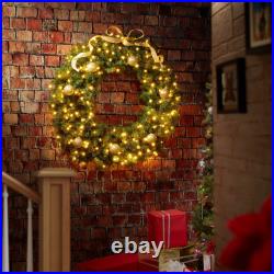 Pre-Lit Artificial Christmas Wreath, Green Fir with White LED Lights Pre-Lit Artificial Christmas Wreath, Green Fir with White LED Lights