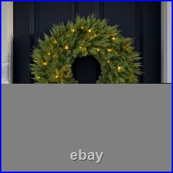 Pre-Lit Cedar Cypress Christmas Realistic Wreath with Twinkling LEDs