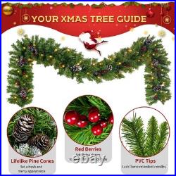 Pre-Lit Christmas 4-Piece Set with LED Garland, Wreath & 2 Entrance Trees